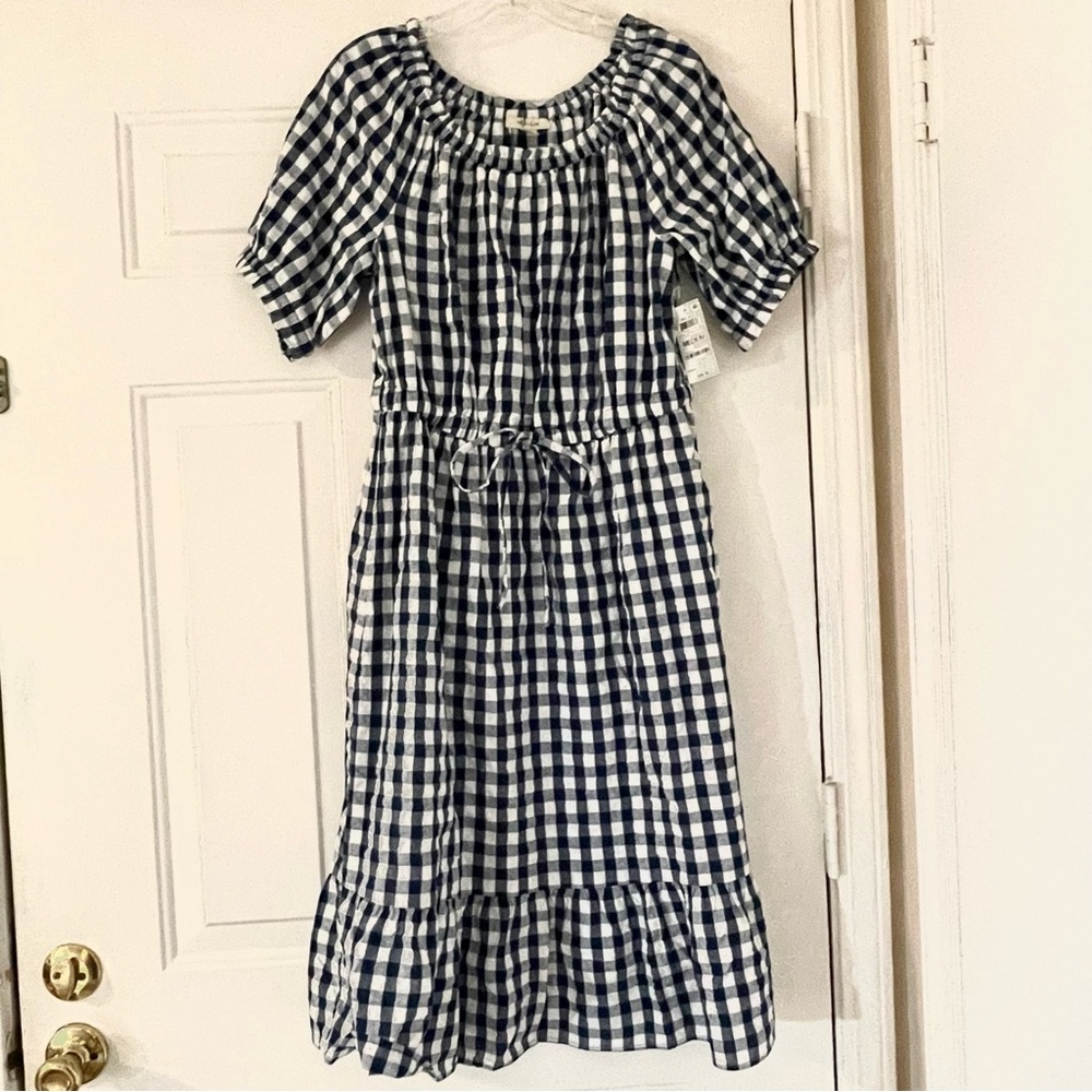 Navy and White Checkered Midi Dress Sz M